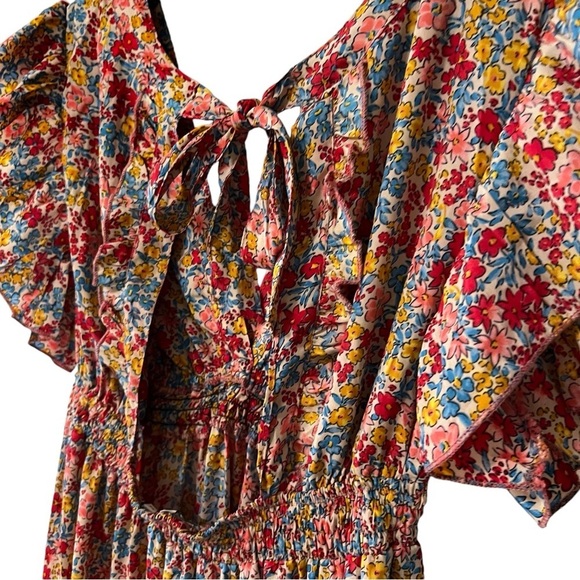 Gold & Silver Paris Ditzy Floral  Flutter Sleeves Smocked Waist Coquette 12 - Picture 13 of 15